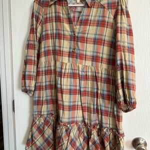 Umgee Red and Blue Plaid Dress with Ruffle Detail